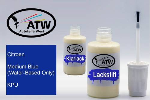 Citroen, Medium Blue (Water-Based Only), KPU: 20ml Lackstift + 20ml Klarlack - Set, von ATW Autoteile West.